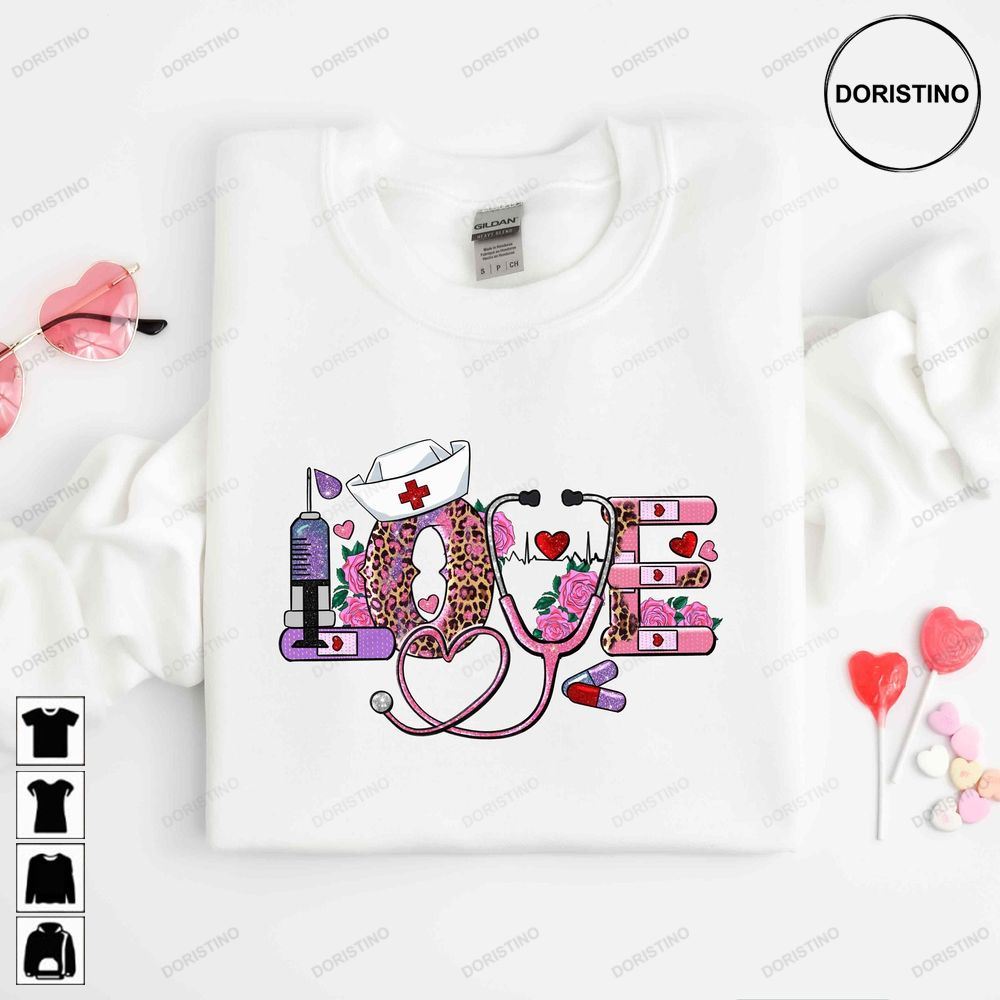 Valentines Day Nurse Love Heart Women Men Cute Valentine Trending Style