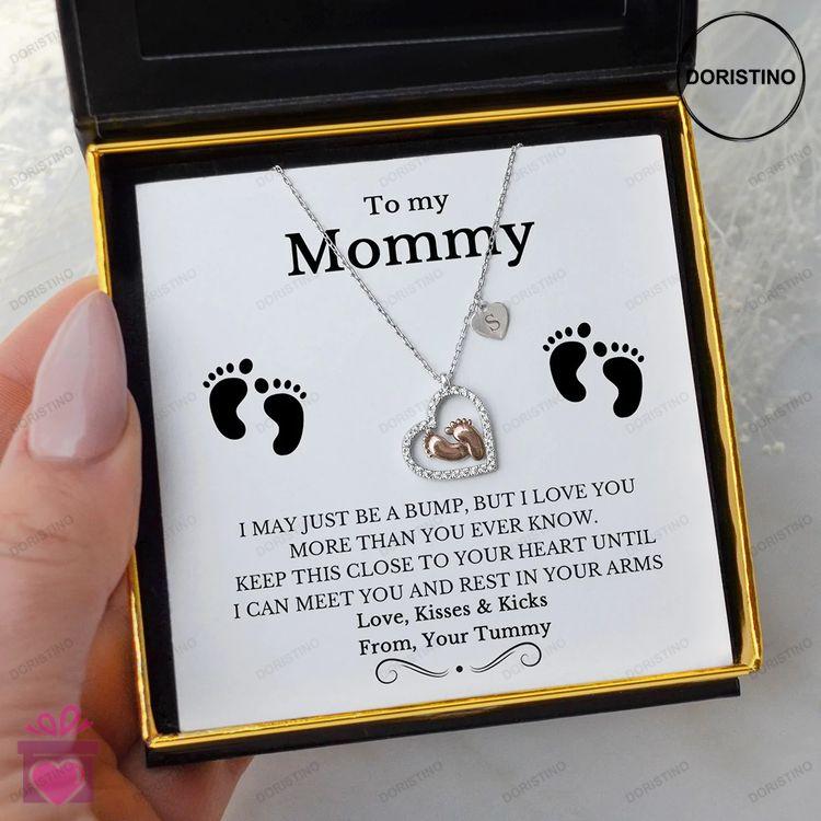 Best Heart Gift For Mom To Be - Baby Feet Heart 925 Sterling Silver Pendant Gift Set Doristino Limited Edition Necklace