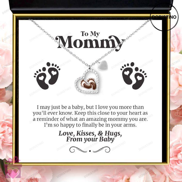 Best Mom To Be Gift Idea - Baby Footstep In Heart Pure Silver Necklace Gift Set Doristino Awesome Necklace