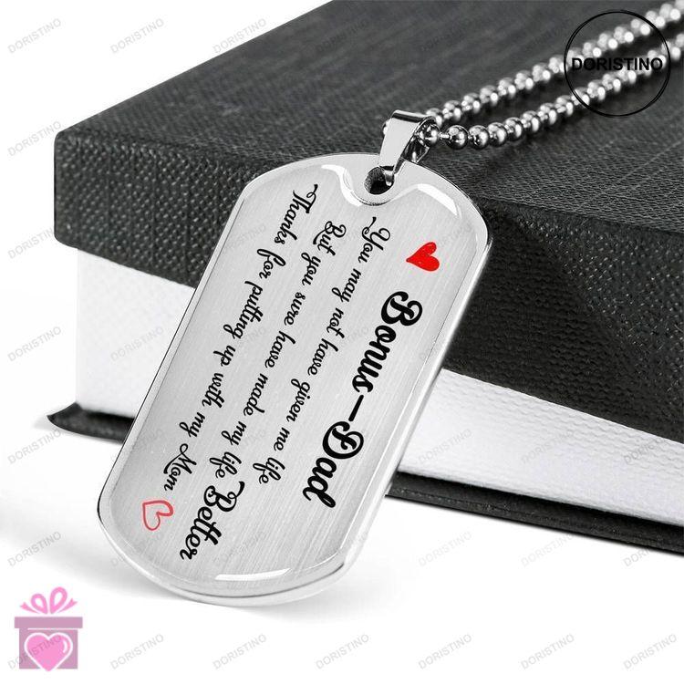 Bonus Dad Dog Tag Thanks For Putting Up With My Mom Dog Tag Military Chain Necklace For Bonus Dad Doristino Awesome Necklace