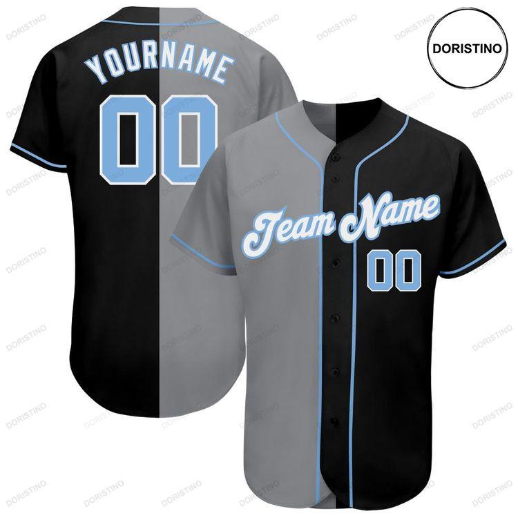 Custom Personalized Black Light Blue Gray Split Fashion Doristino Limited Edition Baseball Jersey