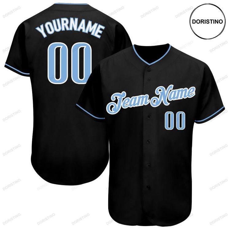 Custom Personalized Black Light Blue White Doristino All Over Print Baseball Jersey