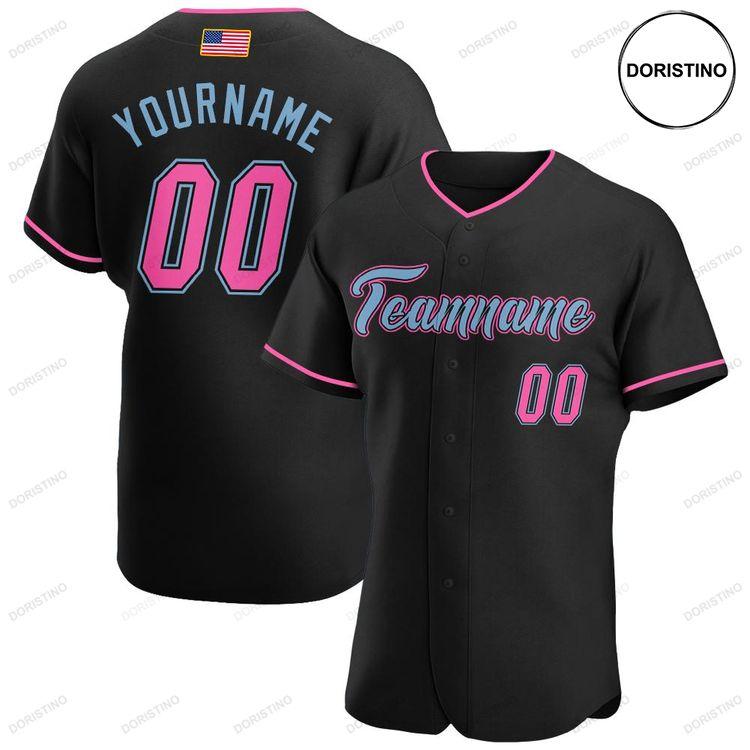 Custom Personalized Black Pink Light Blue American Flag Fashion Doristino Limited Edition Baseball Jersey