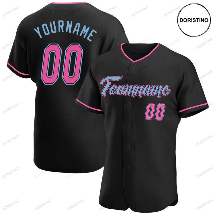 Custom Personalized Black Pink Light Blue Doristino All Over Print Baseball Jersey