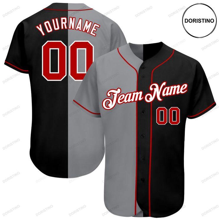 Custom Personalized Black Red Gray Split Fashion Doristino Awesome Baseball Jersey