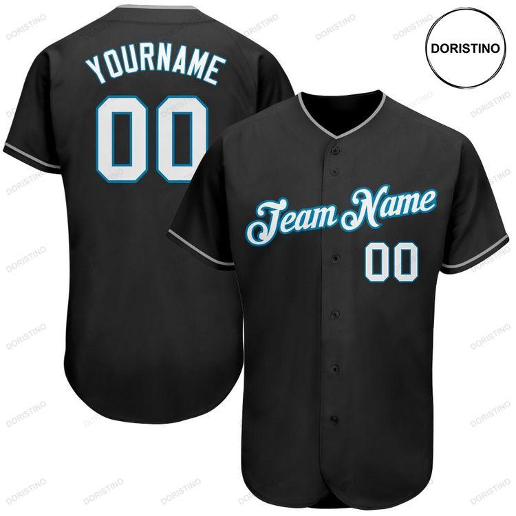Custom Personalized Black White Panther Blue Doristino Awesome Baseball Jersey