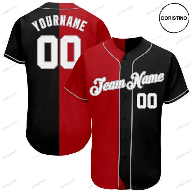 Custom Personalized Black White Red Gray Split Fashion Doristino Awesome Baseball Jersey
