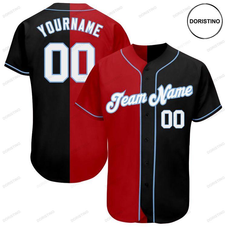 Custom Personalized Black White Red Light Blue Split Fashion Doristino All Over Print Baseball Jersey