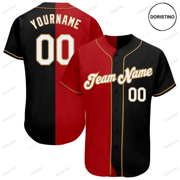 Custom Personalized Black White Red Old Gold Split Fashion Doristino Awesome Baseball Jersey