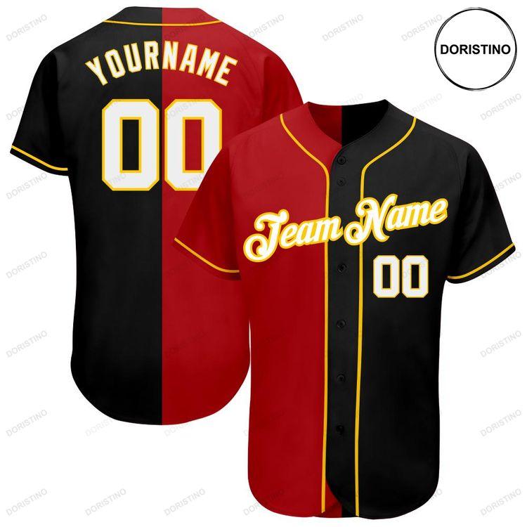 Custom Personalized Black White Red Split Fashion Doristino All Over Print Baseball Jersey