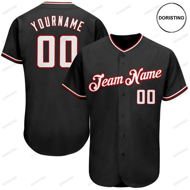 Custom Personalized Black White Red Doristino All Over Print Baseball Jersey