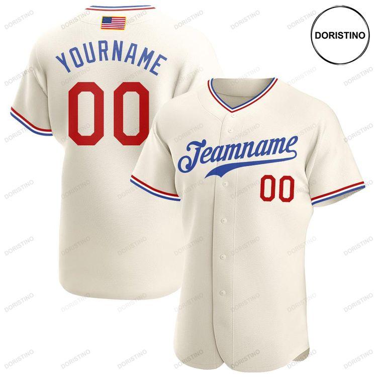 Custom Personalized Cream Red Royal American Flag Fashion Doristino Awesome Baseball Jersey