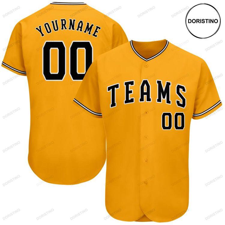 Custom Personalized Gold Black White Doristino All Over Print Baseball Jersey