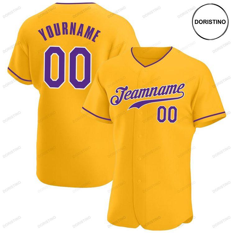 Custom Personalized Gold Purple White Doristino Awesome Baseball Jersey
