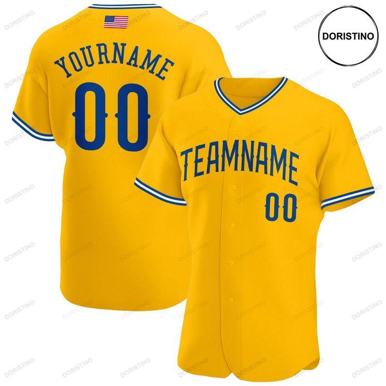 Custom Personalized Gold Royal White American Flag Fashion Doristino Awesome Baseball Jersey