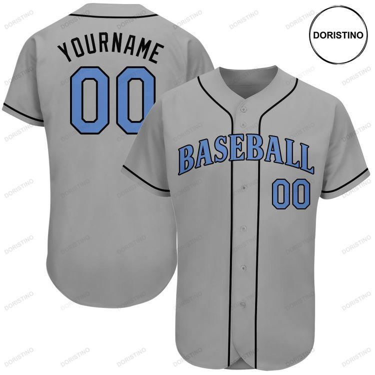 Custom Personalized Gray Light Blue Black Fathers Day Doristino All Over Print Baseball Jersey