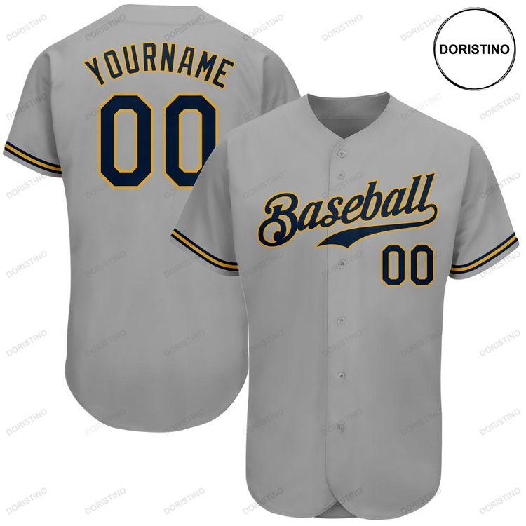 Custom Personalized Gray Navy Old Gold Doristino Awesome Baseball Jersey