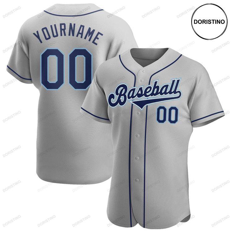 Custom Personalized Gray Navy Powder Blue Doristino Limited Edition Baseball Jersey