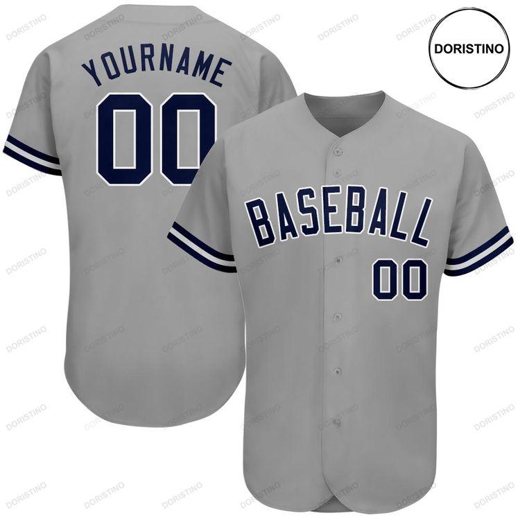 Custom Personalized Gray Navy White Doristino Awesome Baseball Jersey