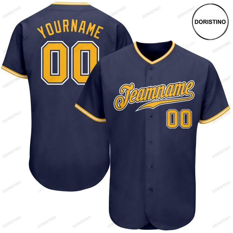 Custom Personalized Navy Gold White Doristino All Over Print Baseball Jersey