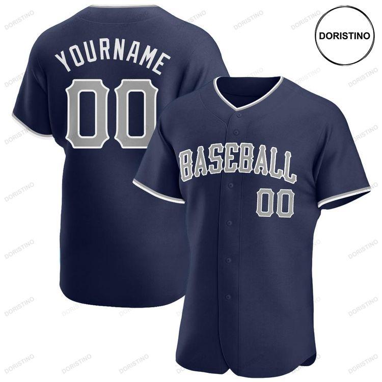 Custom Personalized Navy Gray White Doristino Awesome Baseball Jersey