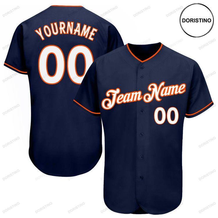 Custom Personalized Navy White Orange Doristino All Over Print Baseball Jersey
