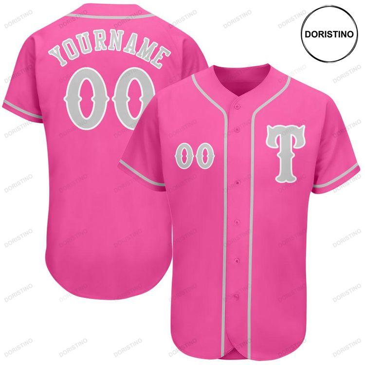 Custom Personalized Pink Gray White Doristino All Over Print Baseball Jersey