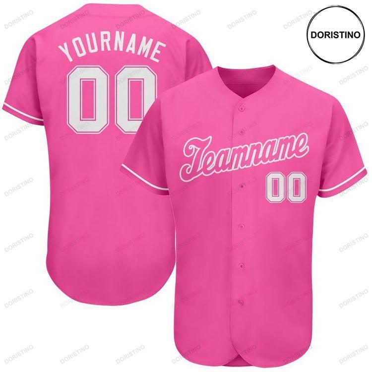Custom Personalized Pink White Doristino All Over Print Baseball Jersey