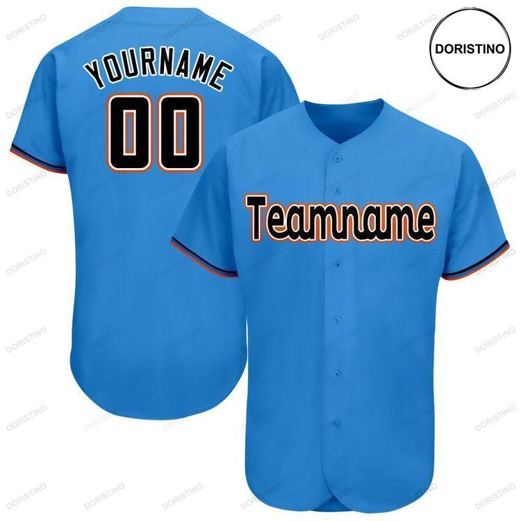 Custom Personalized Powder Blue Black Orange Doristino Limited Edition Baseball Jersey