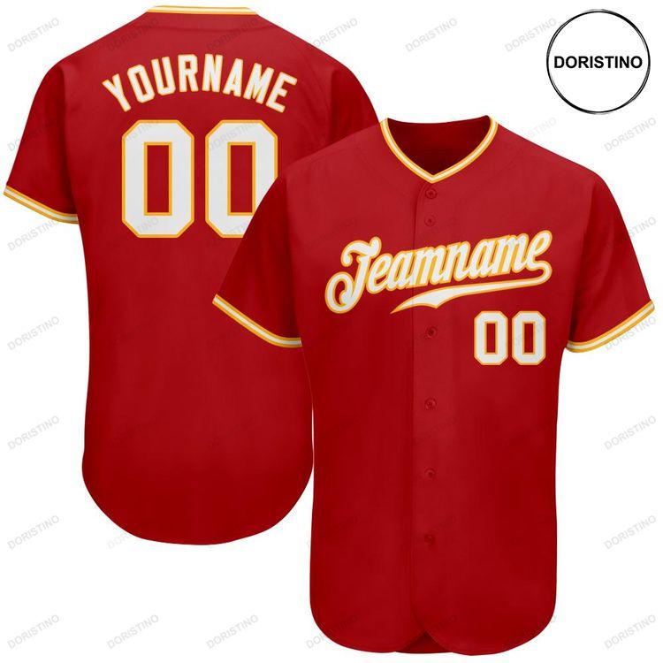 Custom Personalized Red White Gold Doristino All Over Print Baseball Jersey