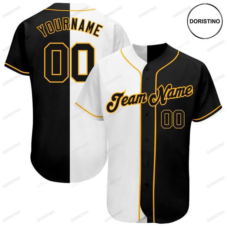 Custom Personalized White Black Gold Split Fashion Doristino Awesome Baseball Jersey