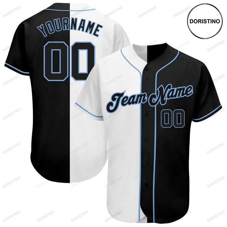 Custom Personalized White Black Light Blue Split Fashion Doristino Limited Edition Baseball Jersey
