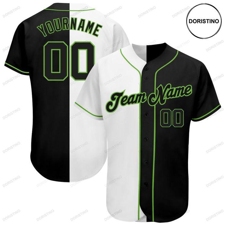 Custom Personalized White Black Neon Green Split Fashion Doristino Awesome Baseball Jersey