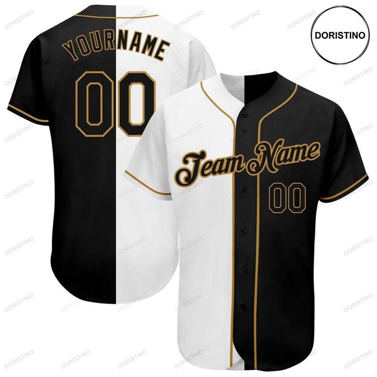Custom Personalized White Black Old Gold Split Fashion Doristino Awesome Baseball Jersey