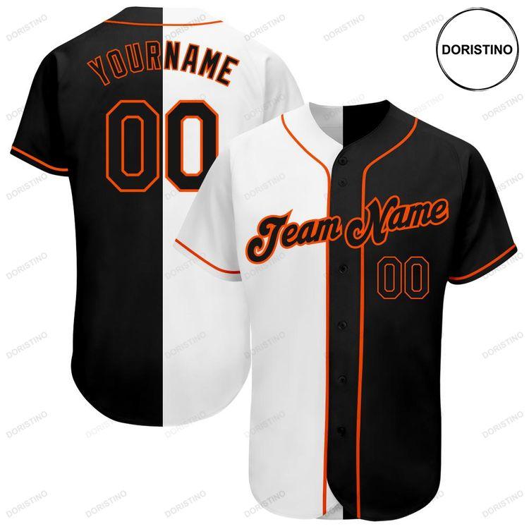 Custom Personalized White Black Orange Split Fashion Doristino All Over Print Baseball Jersey