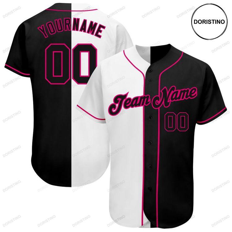 Custom Personalized White Black Pink Split Fashion Doristino Limited Edition Baseball Jersey