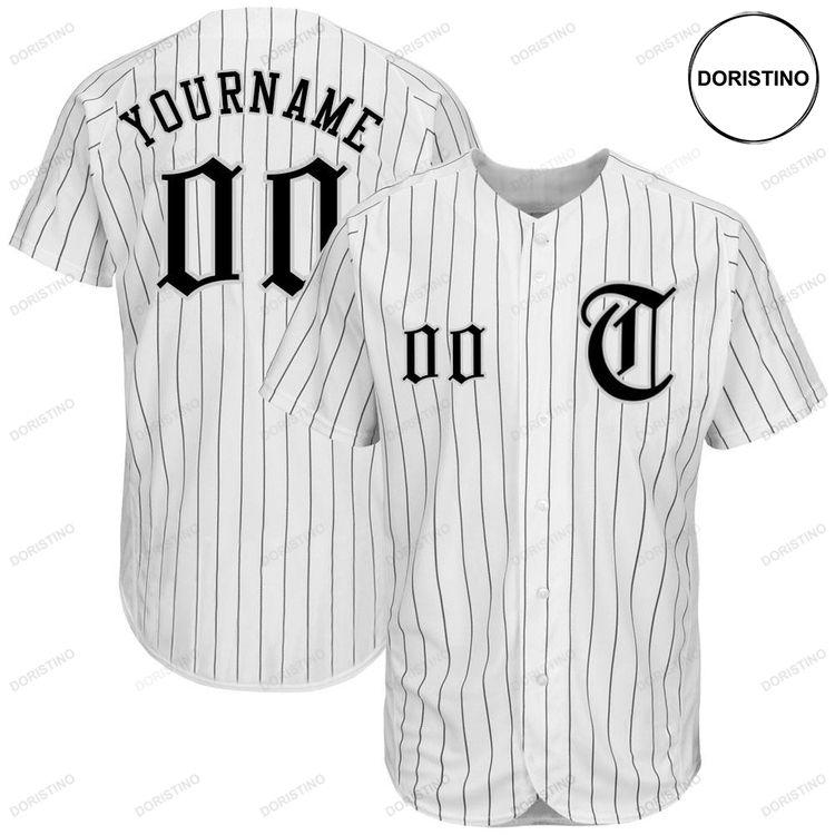 Custom Personalized White Black Strip Black Gray Doristino Limited Edition Baseball Jersey