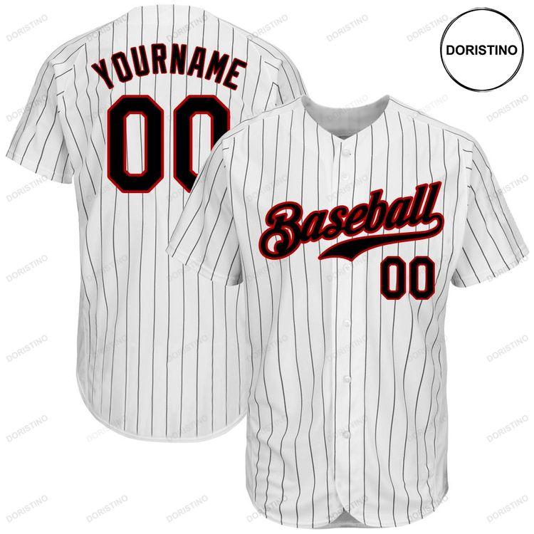 Custom Personalized White Black Strip Black Red Doristino Limited Edition Baseball Jersey
