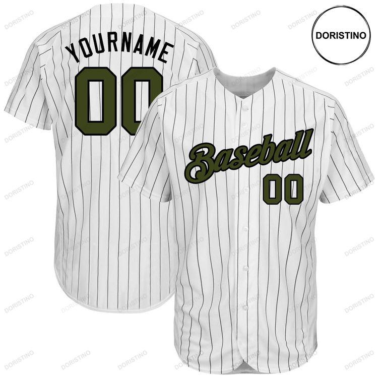 Custom Personalized White Black Strip Olive Black Memorial Day Doristino Awesome Baseball Jersey