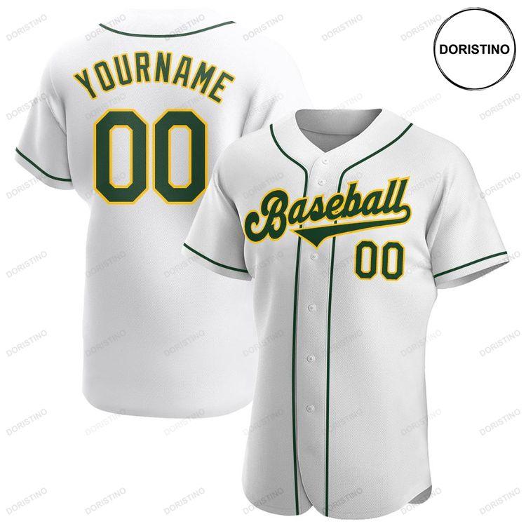 Custom Personalized White Green Gold Doristino Awesome Baseball Jersey