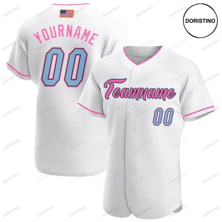 Custom Personalized White Light Blue Pink American Flag Fashion Doristino All Over Print Baseball Jersey