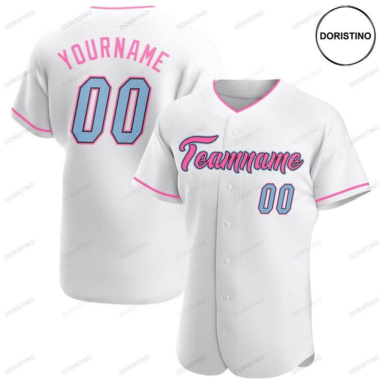 Custom Personalized White Light Blue Pink Doristino Limited Edition Baseball Jersey
