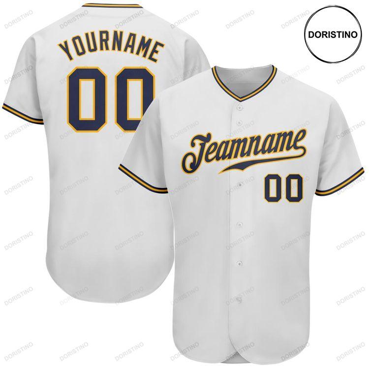 Custom Personalized White Navy Gold Doristino Awesome Baseball Jersey