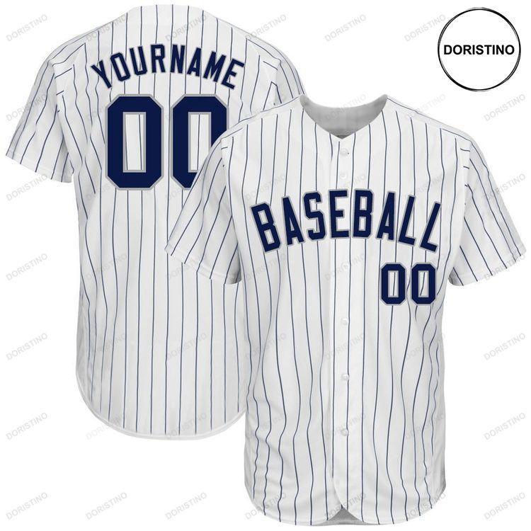 Custom Personalized White Navy Strip Navy Gray Doristino All Over Print Baseball Jersey