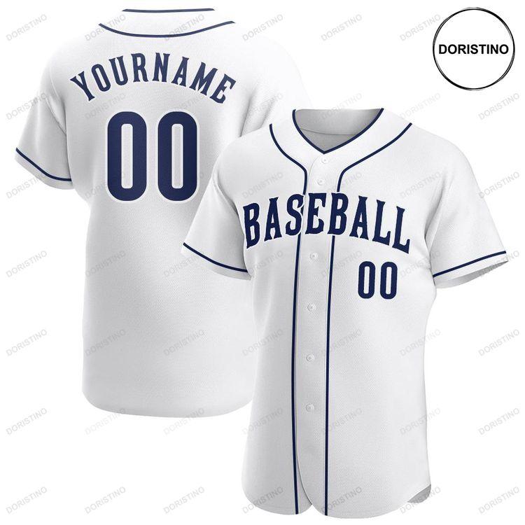 Custom Personalized White Navy White Doristino Awesome Baseball Jersey