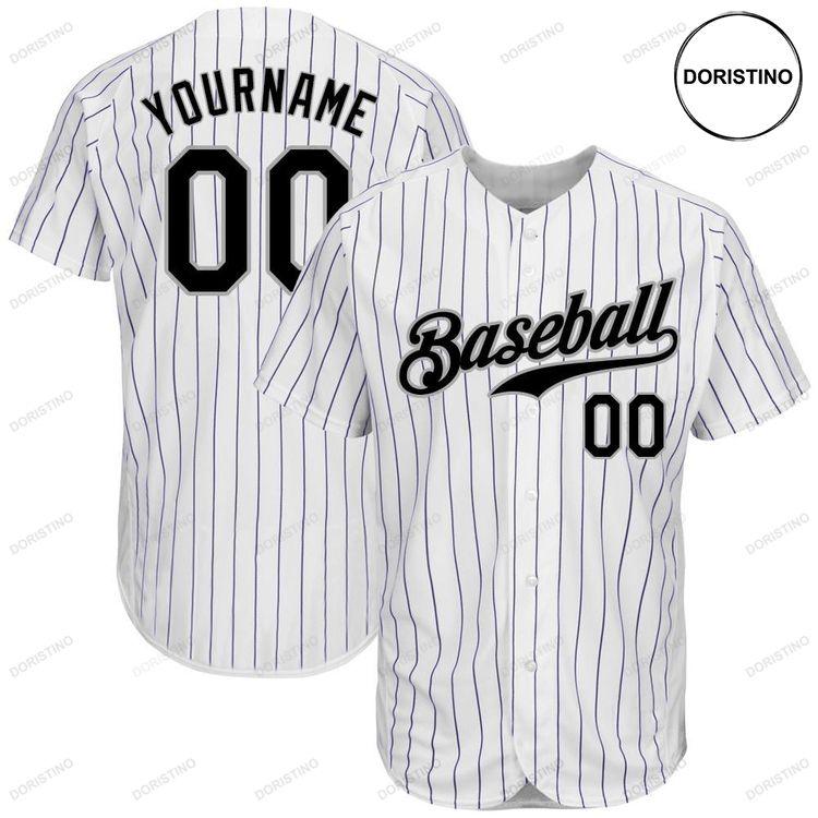 Custom Personalized White Purple Strip Black Gray Doristino All Over Print Baseball Jersey