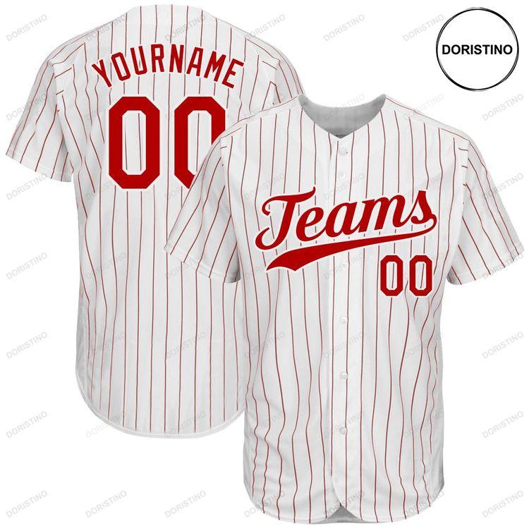 Custom Personalized White Red Strip Red White Doristino Limited Edition Baseball Jersey
