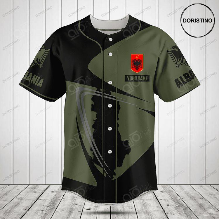 Customize Albania Map Black And Olive Green Doristino All Over Print Baseball Jersey