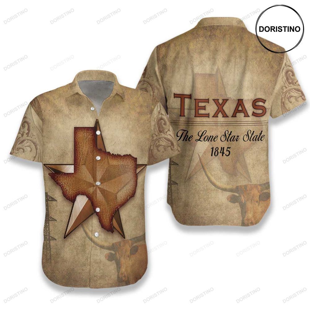 1845 The Lone Star State Texas For Men Vintage Texas Longhorn Proud Texas Limited Edition Hawaiian Shirt