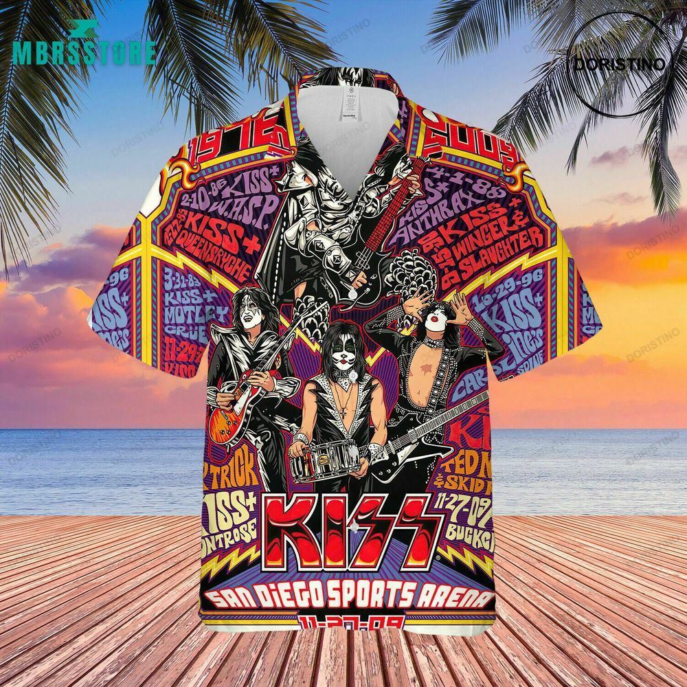 1973 Kiss Metal Summer Rock Band Button Up Short-sleeve Hawaiian Shirt